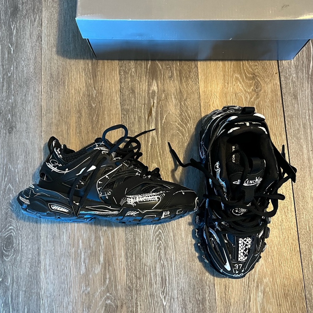 Balenciaga Track 1 BLACK and White Graffiti Sneakers size 37 very rare